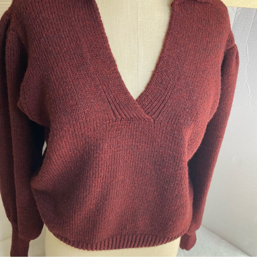 ASOS Long Sleeve Collar Knitted Sweater in Burgundy Size 10 - Picture 3 of 13